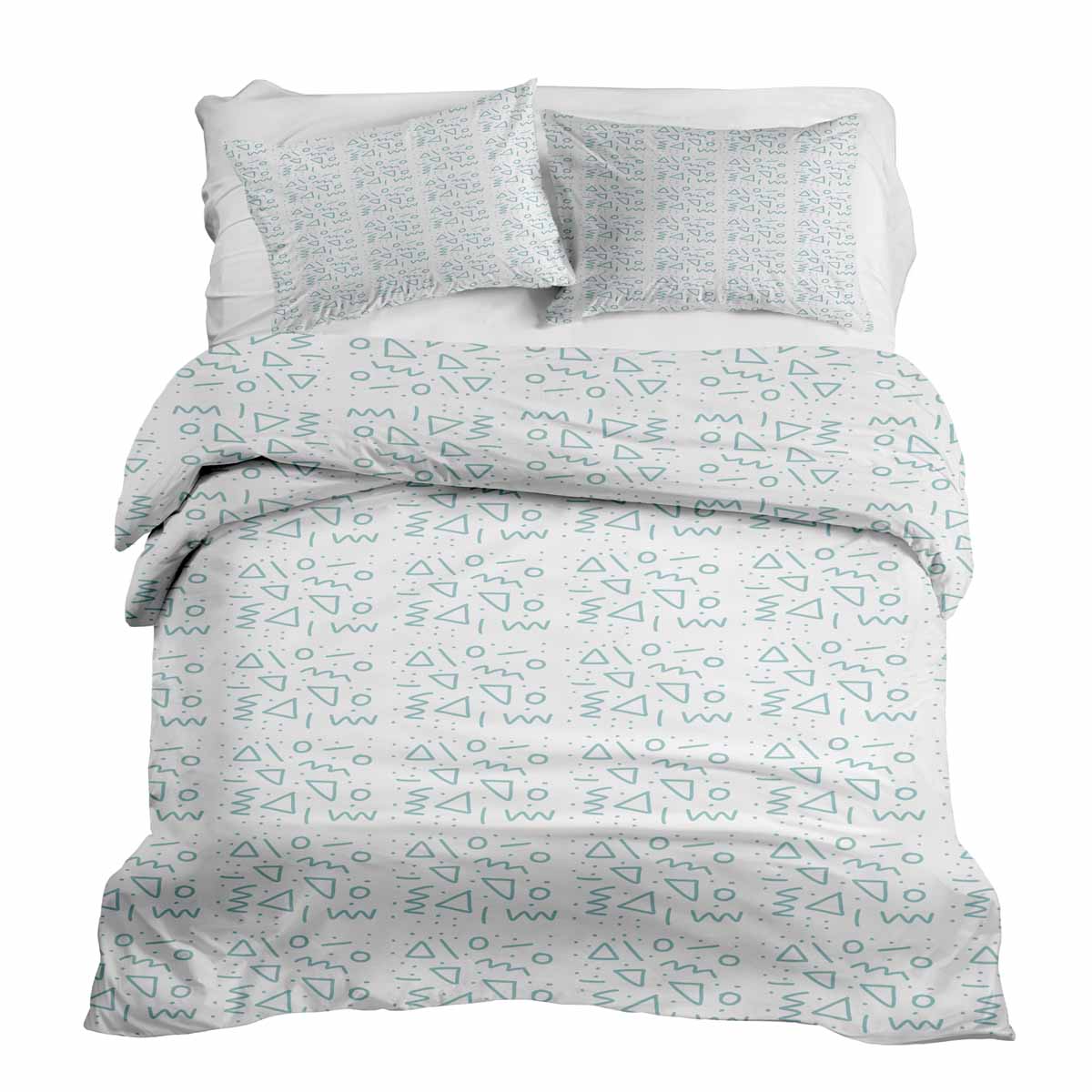 Ensemble de literie avec couverture thérapeutique blanc avec formes bleues