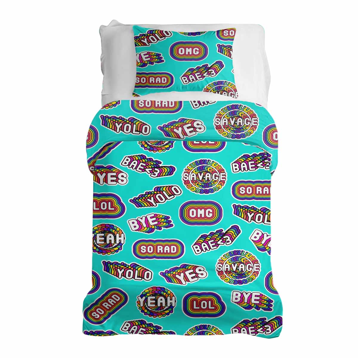 Original Therapiedecke - Ensemble de literie en coton Turquoise avec inscriptions