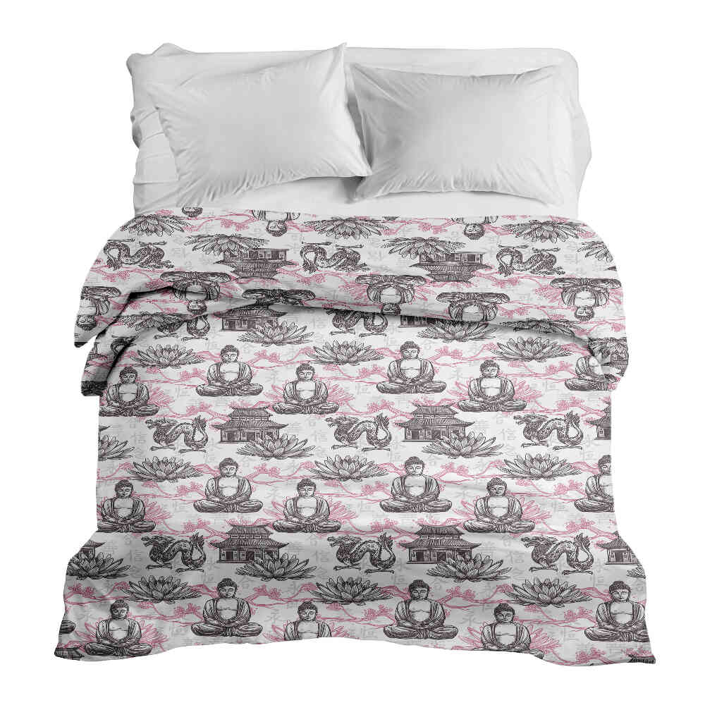 Couverture thérapeutique originale - Housse en coton avec Bouddha rose