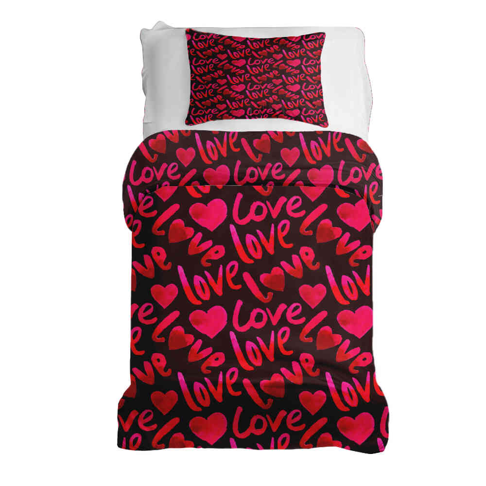Original Therapiedecke - Ensemble de literie en coton Noir avec inscription Love