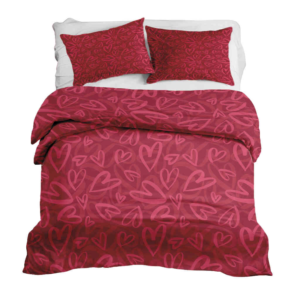 Original Therapiedecke - Ensemble de literie en coton Rouge avec motif cœur rose