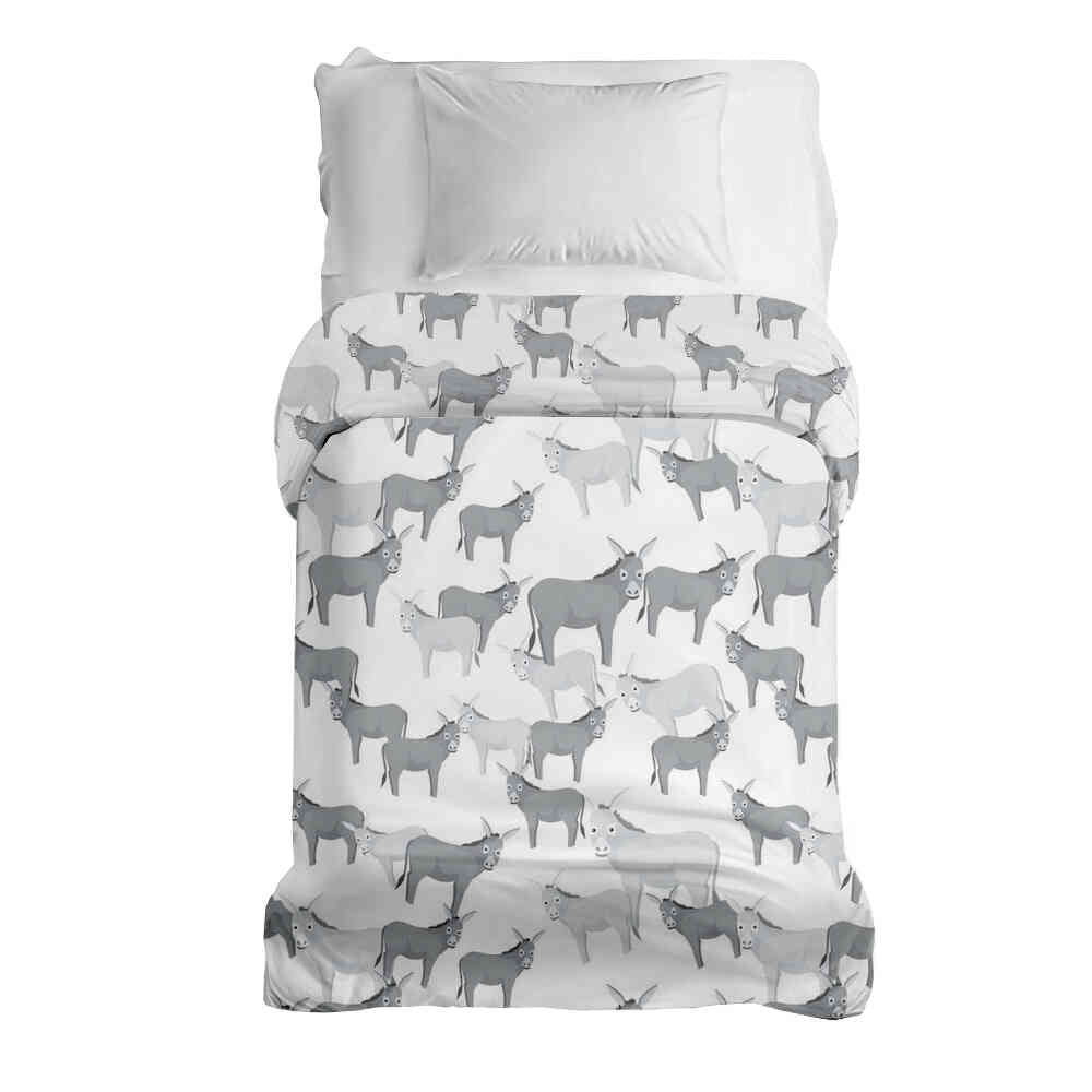 Couverture thérapeutique originale - Housse en coton grise avec des ânes