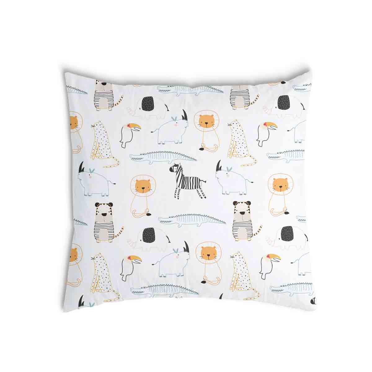 Coussin de santé blanc avec des animaux du zoo