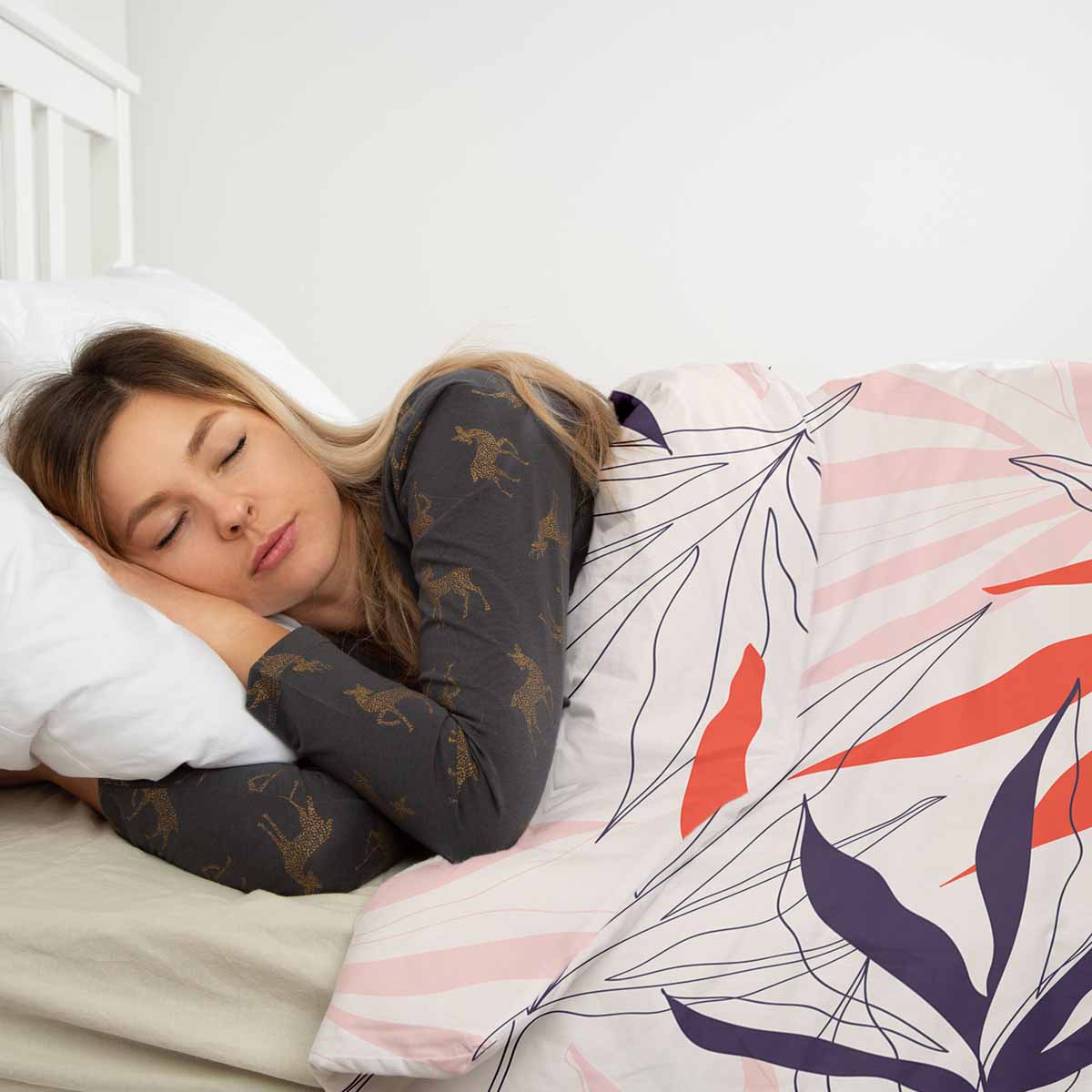 Original Therapiedecke - Parure de lit en coton Beige avec feuilles colorées