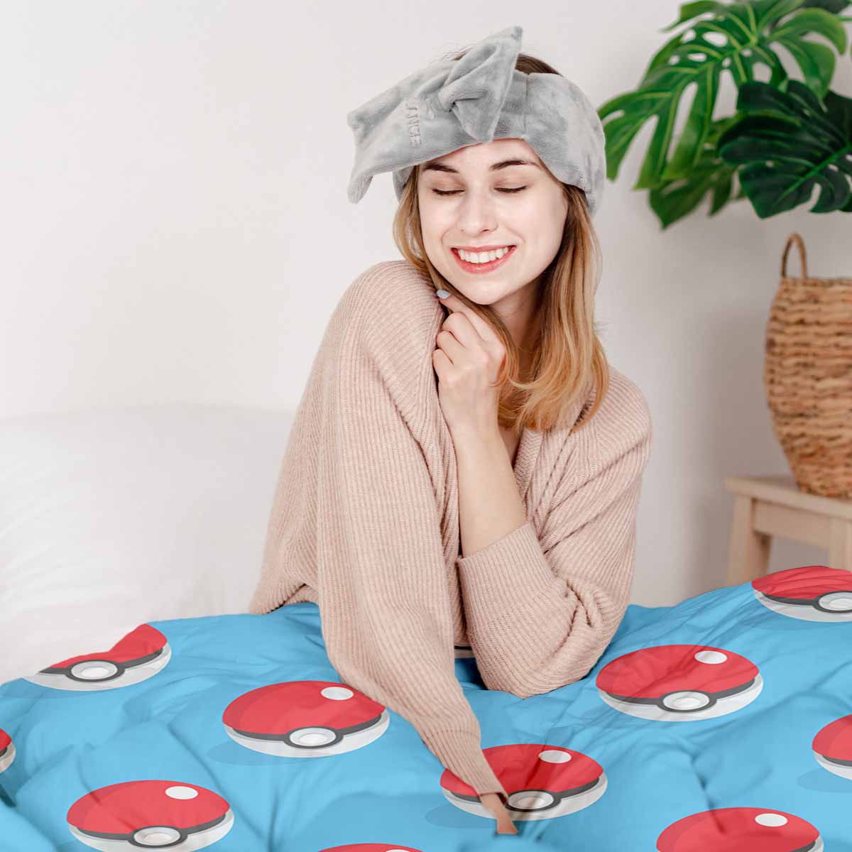 Couverture thérapeutique originale - Housse en coton bleu clair avec Pokémon