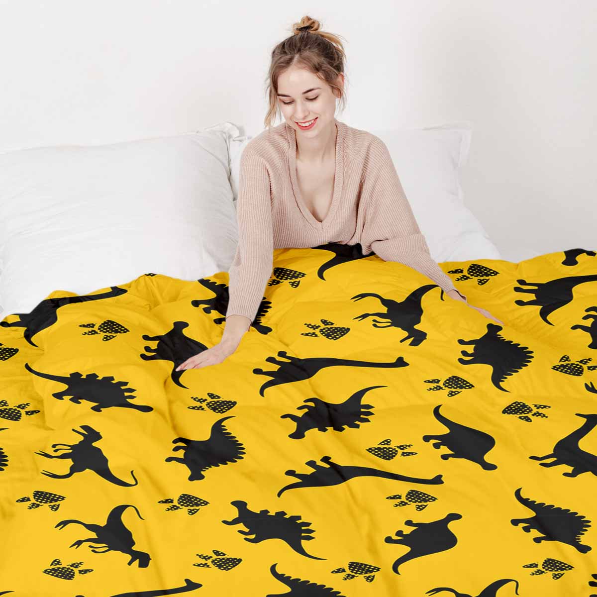 Original Therapiedecke - Ensemble de literie en coton Jaune avec dinosaures