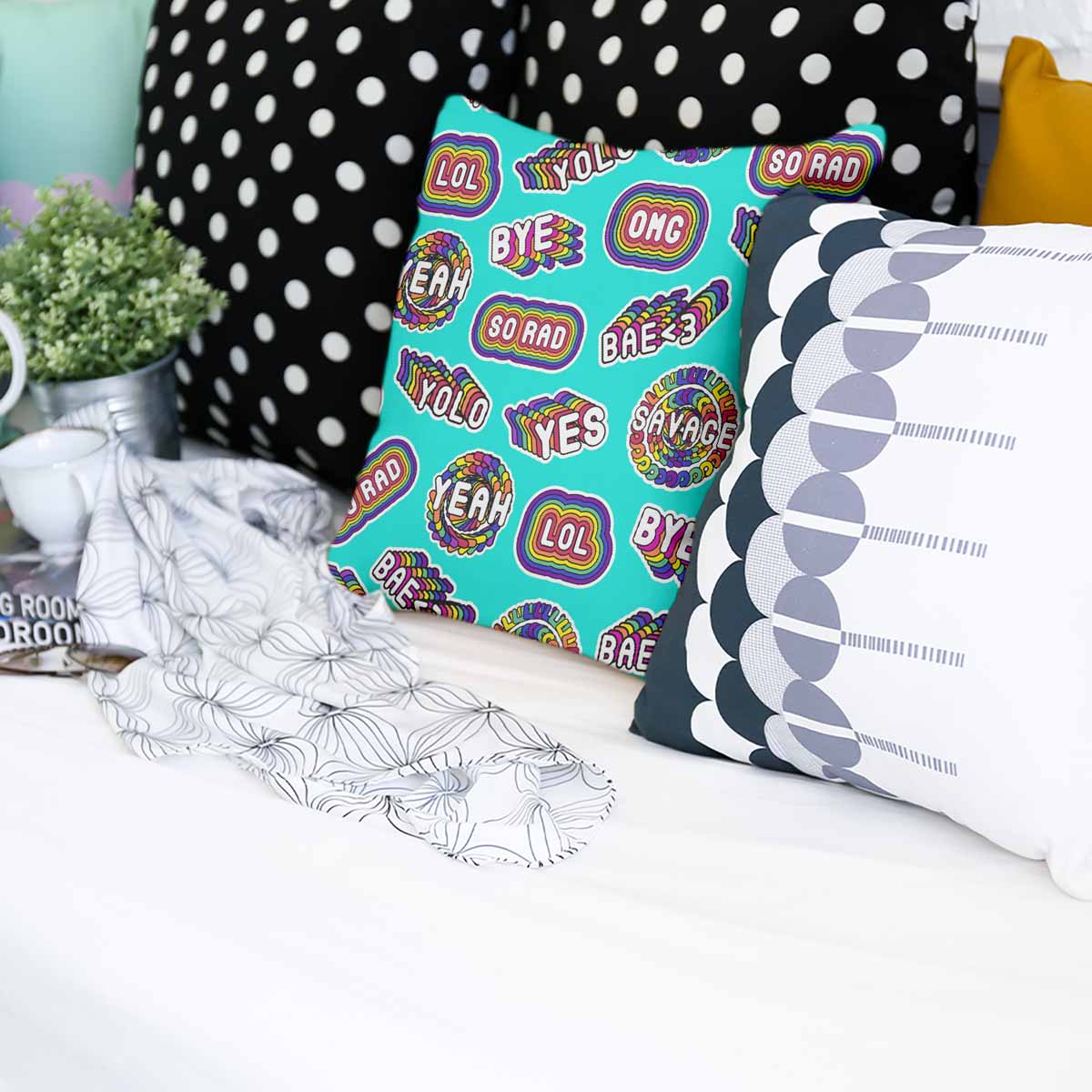 Coussin de santé turquoise avec citations