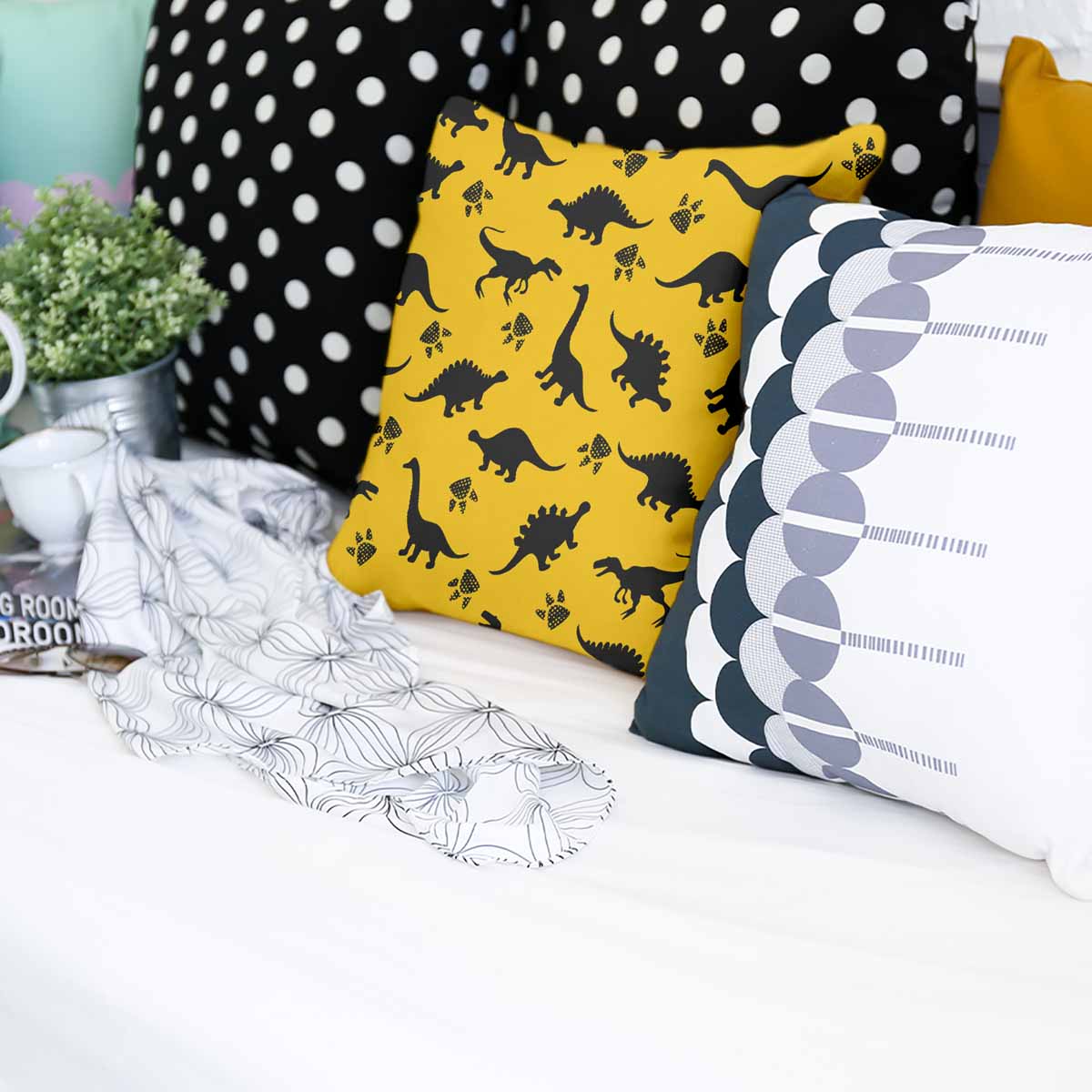 Coussin de santé jaune avec dinosaure