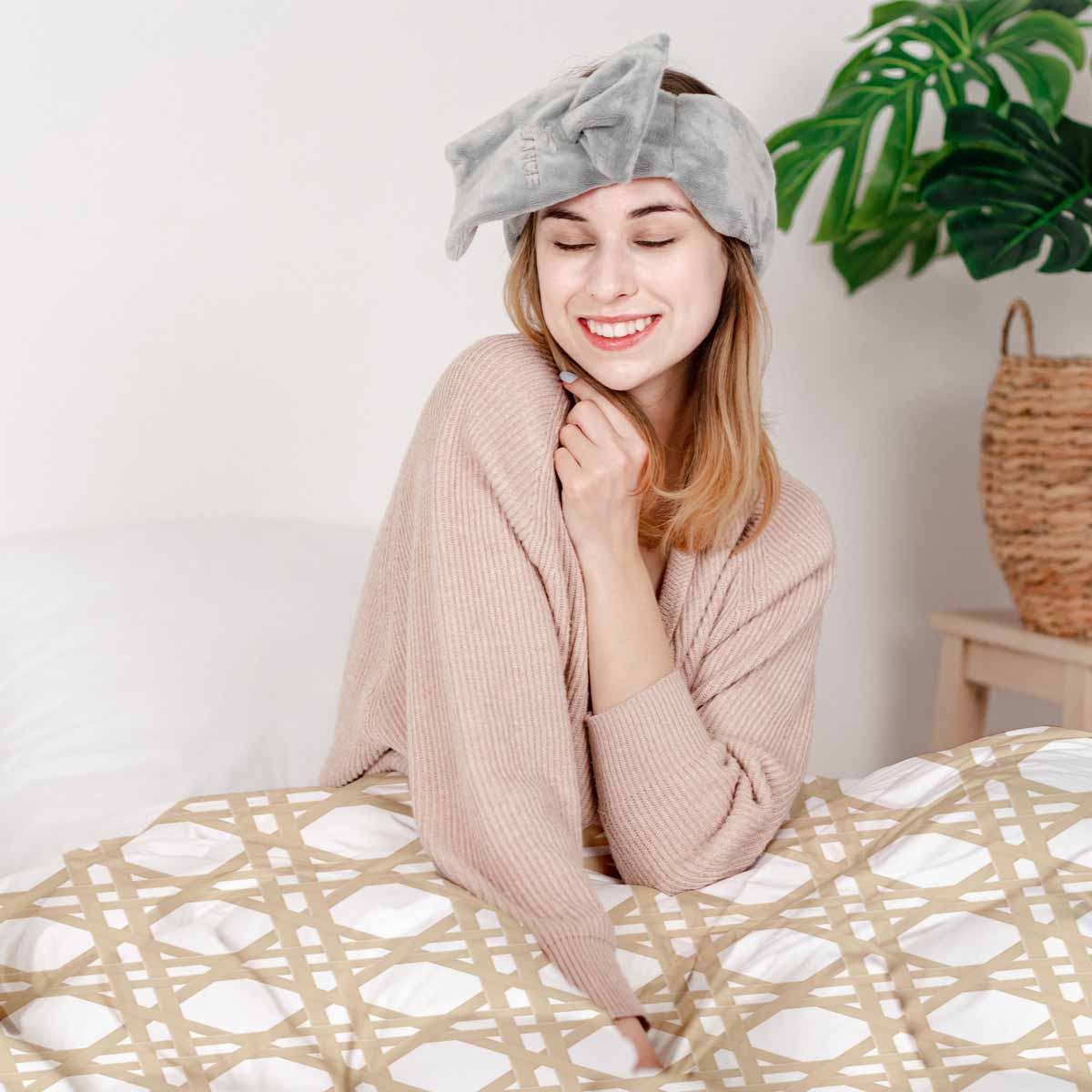 Ensemble de literie avec couverture thérapeutique blanc avec cercles beige