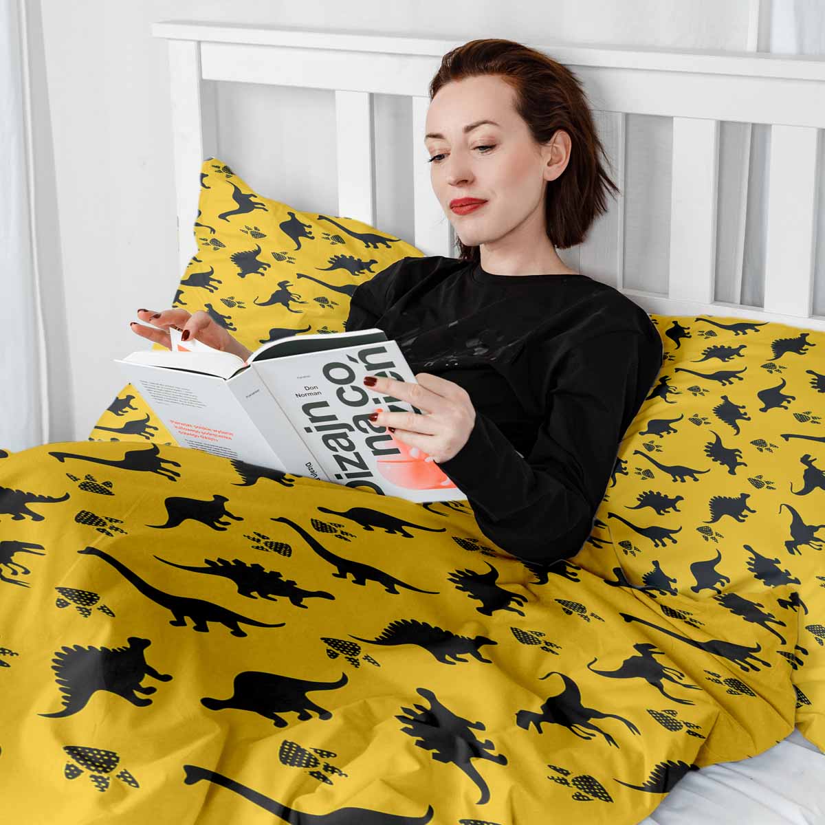 Couverture thérapeutique originale - Housse en coton jaune avec dinosaures