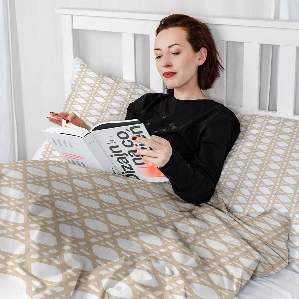 Ensemble de literie avec couverture thérapeutique blanc avec cercles beige