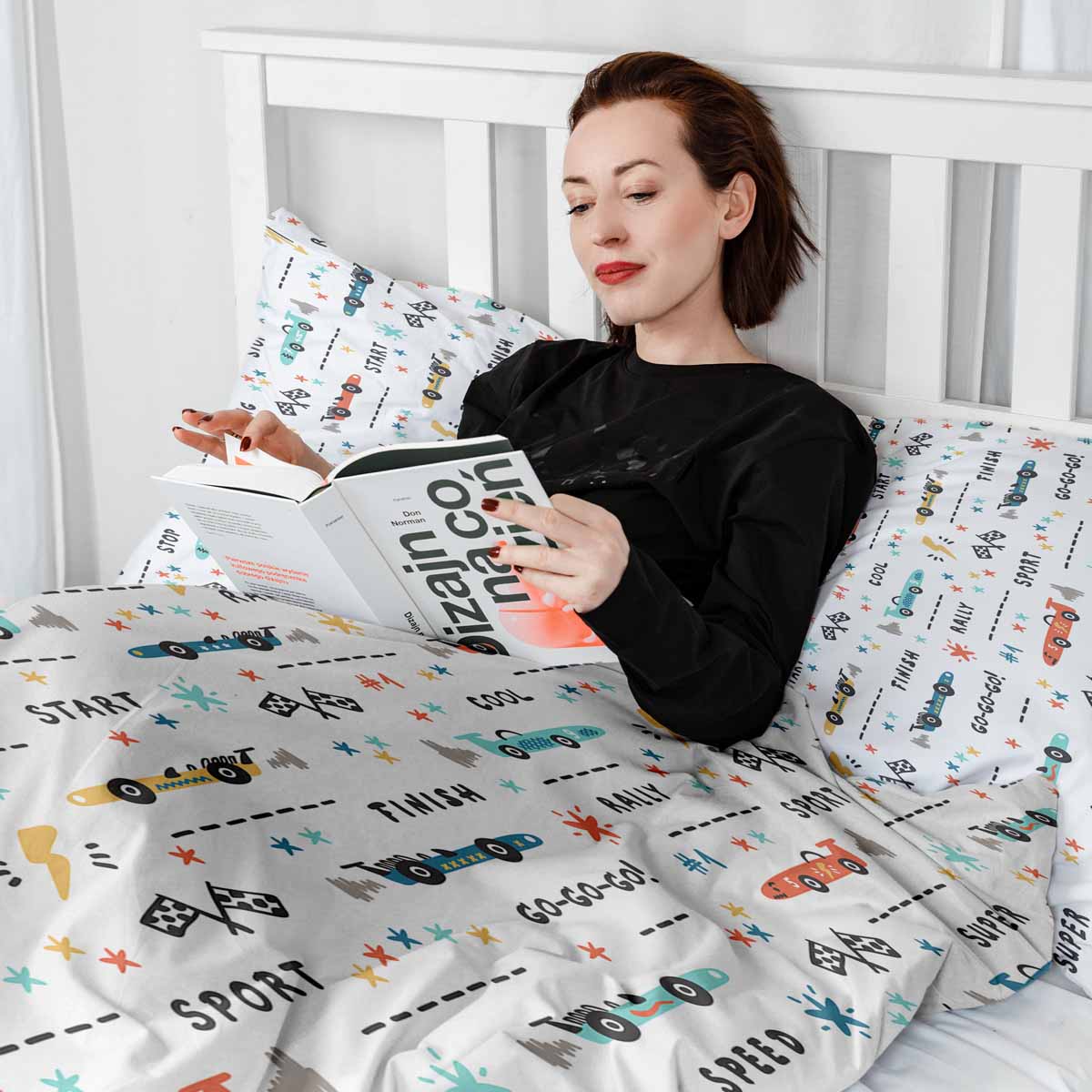 Couette de thérapie Ensemble de literie blanc avec voitures de course