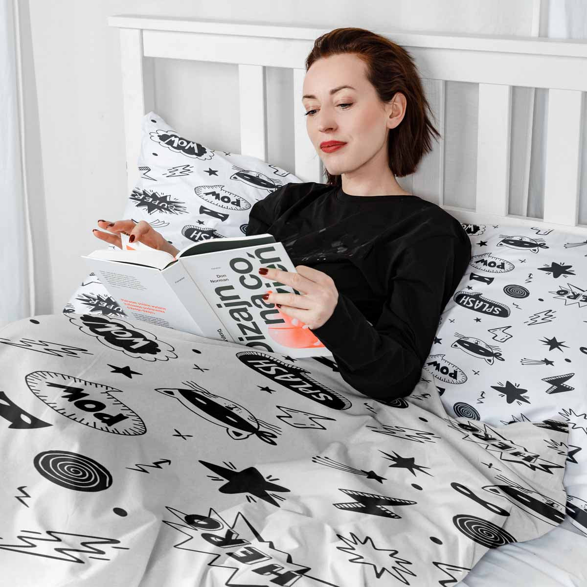 Ensemble de literie avec couverture thérapeutique blanche avec super-héros