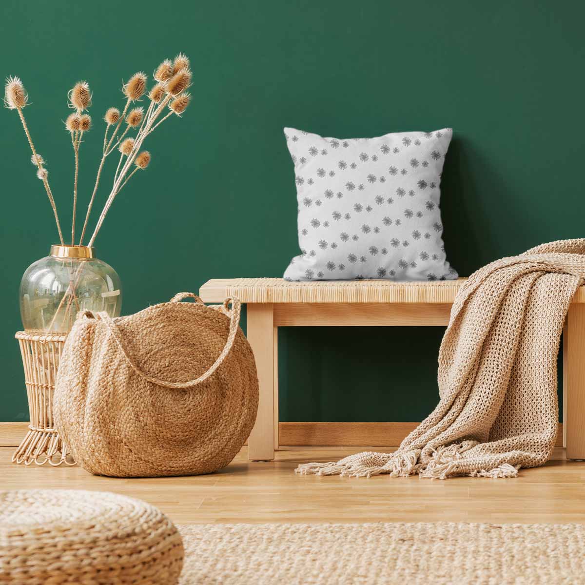Coussin de santé blanc avec pompons gris
