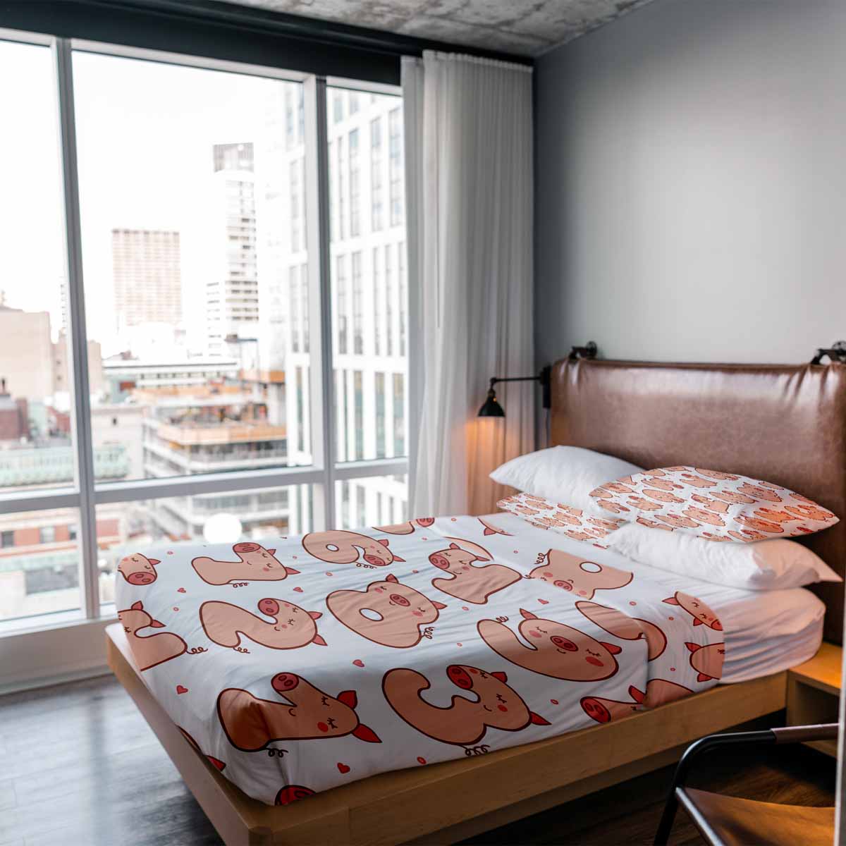 Couverture thérapeutique originale - Housse en coton blanche avec chiffres et cochons