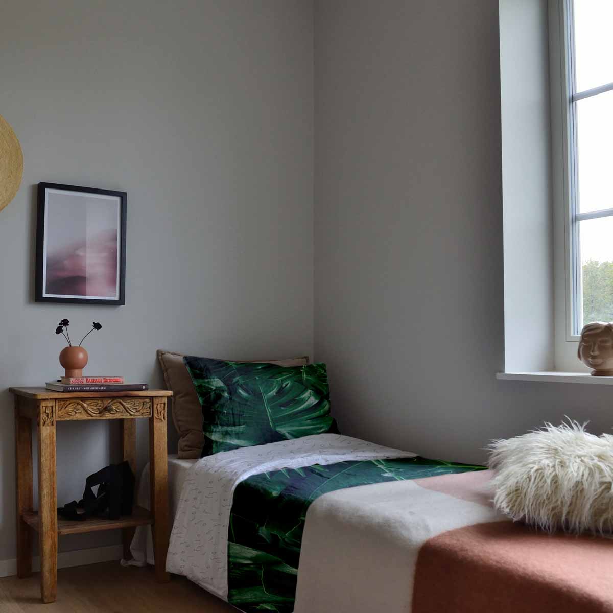 Couverture thérapeutique originale - Housse en coton avec plante Monstera