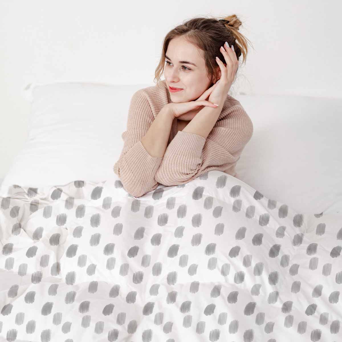Couette de thérapie Ensemble de literie blanc avec des taches grises