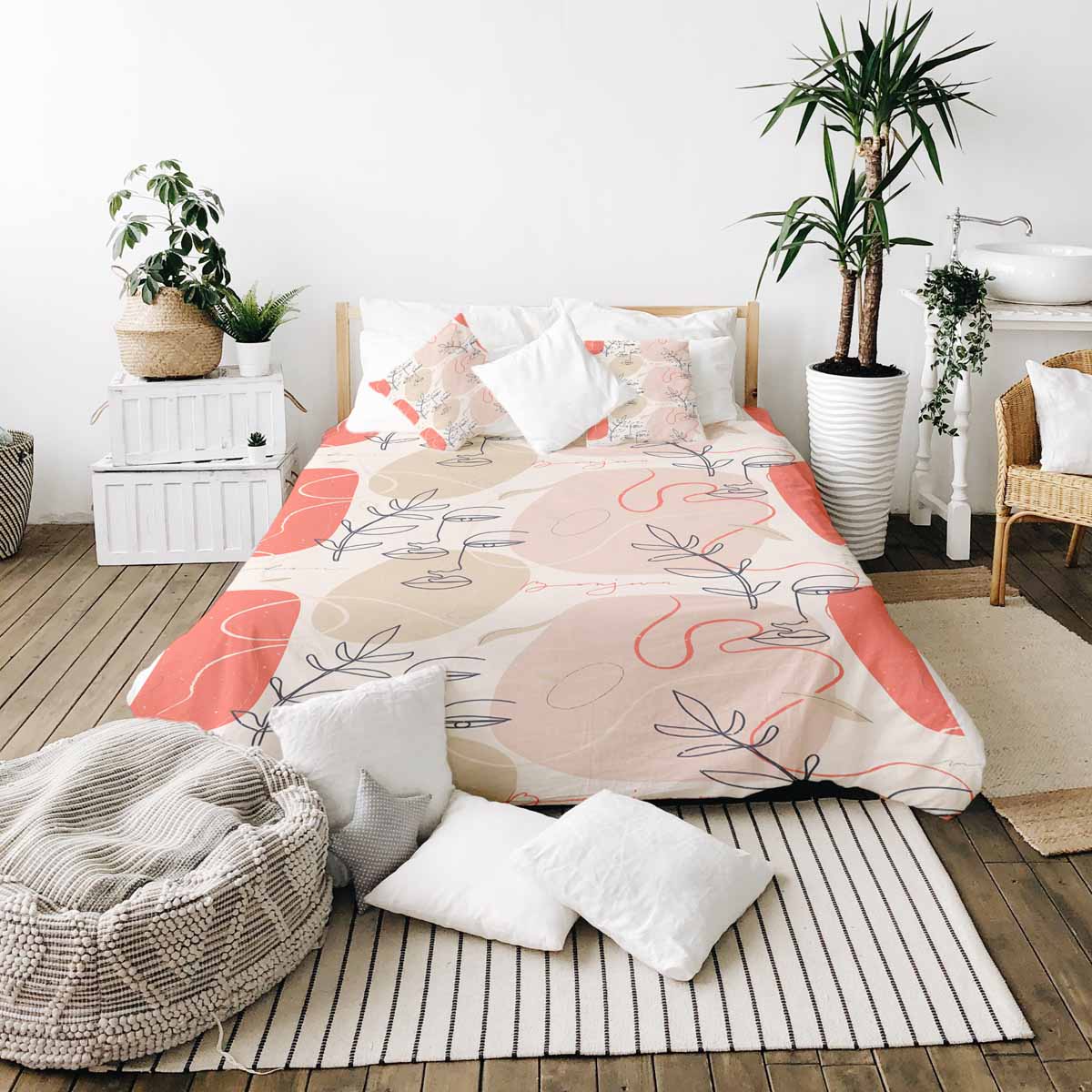 Original Therapiedecke - Ensemble de literie en coton Beige avec visage abstrait