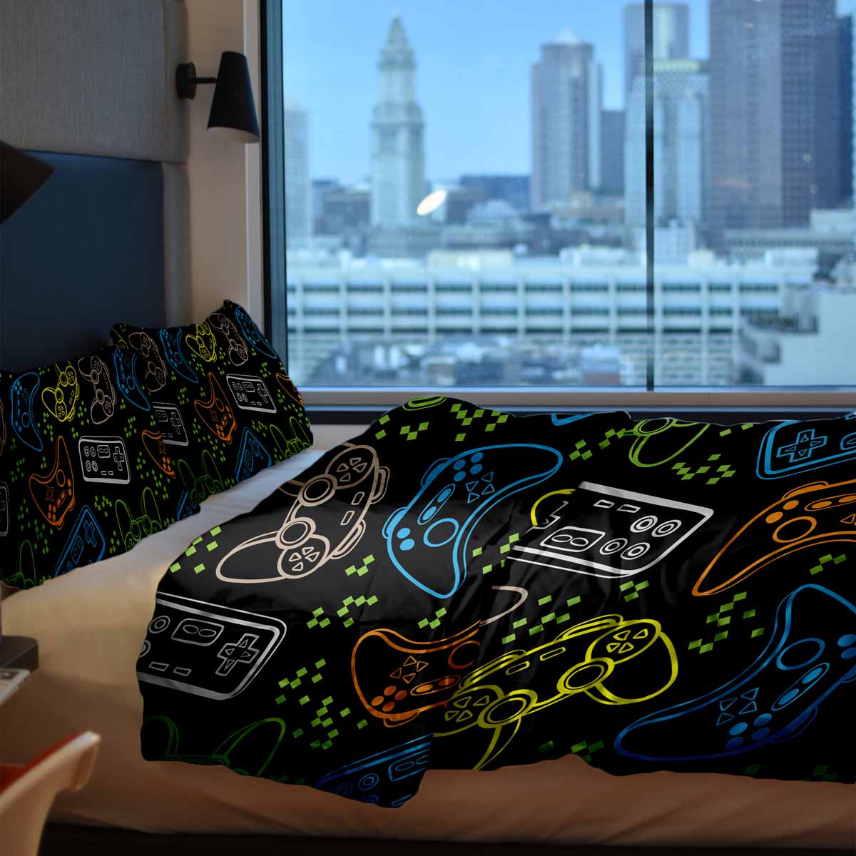 Original Therapiedecke - Parure de lit en coton Noir avec consoles de jeux