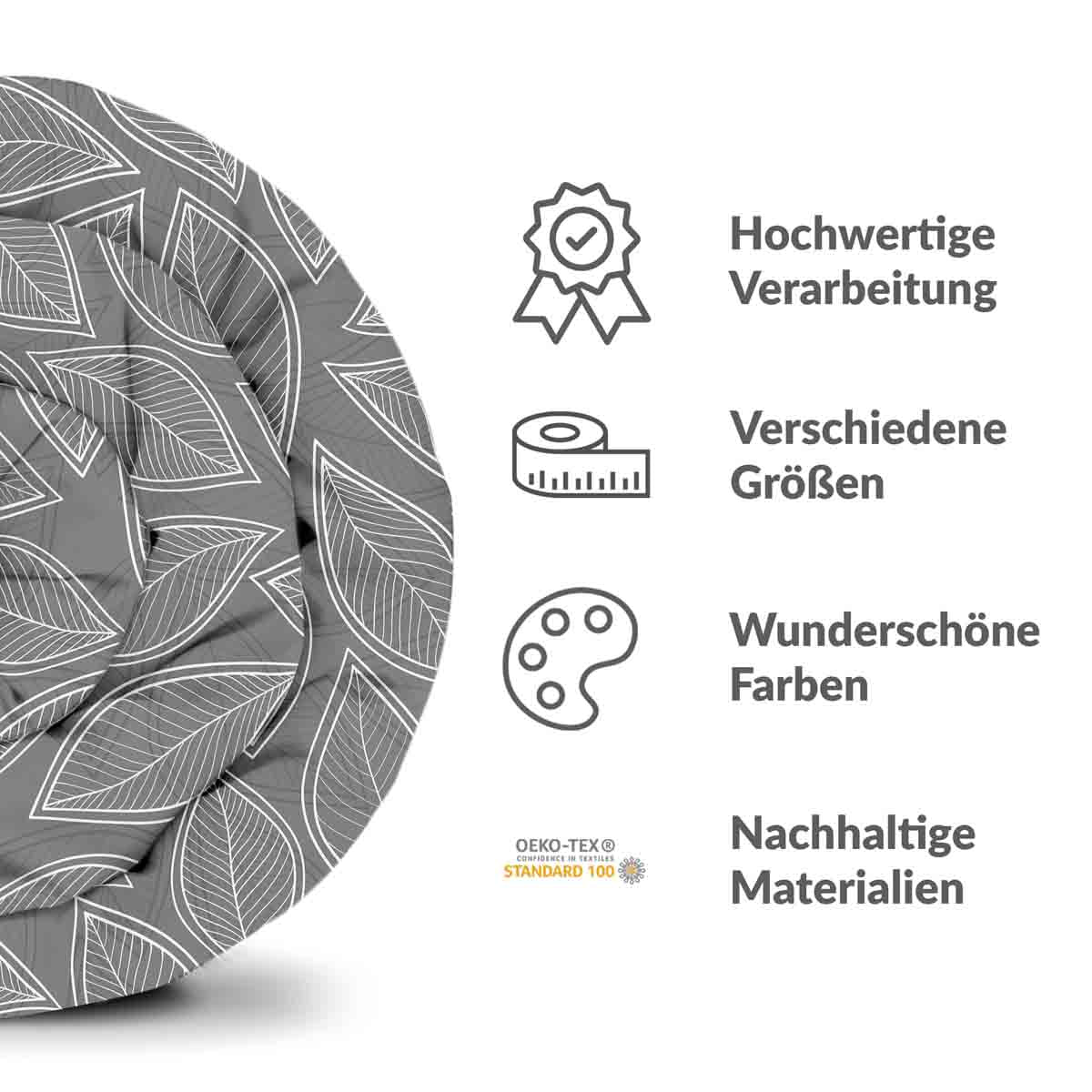 Original Therapiedecke - Ensemble de literie en coton Gris avec feuilles de palmier blanches