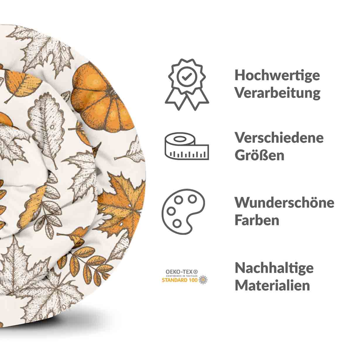 Ensemble de literie avec couverture thérapeutique blanc avec feuille et citrouille
