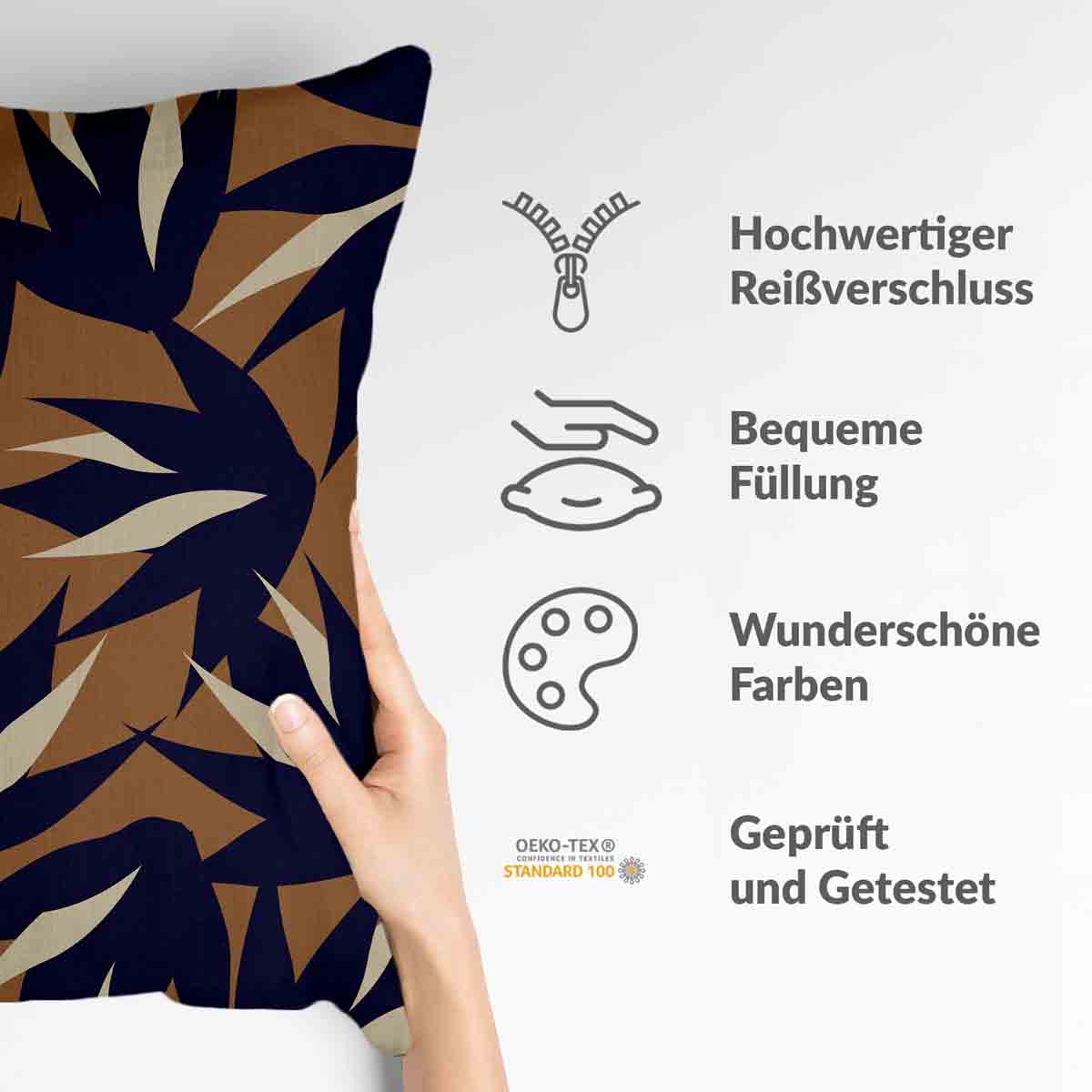 Coussin de santé brun avec des feuilles bleues