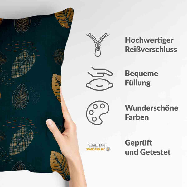 Coussin de santé vert avec feuille dorée