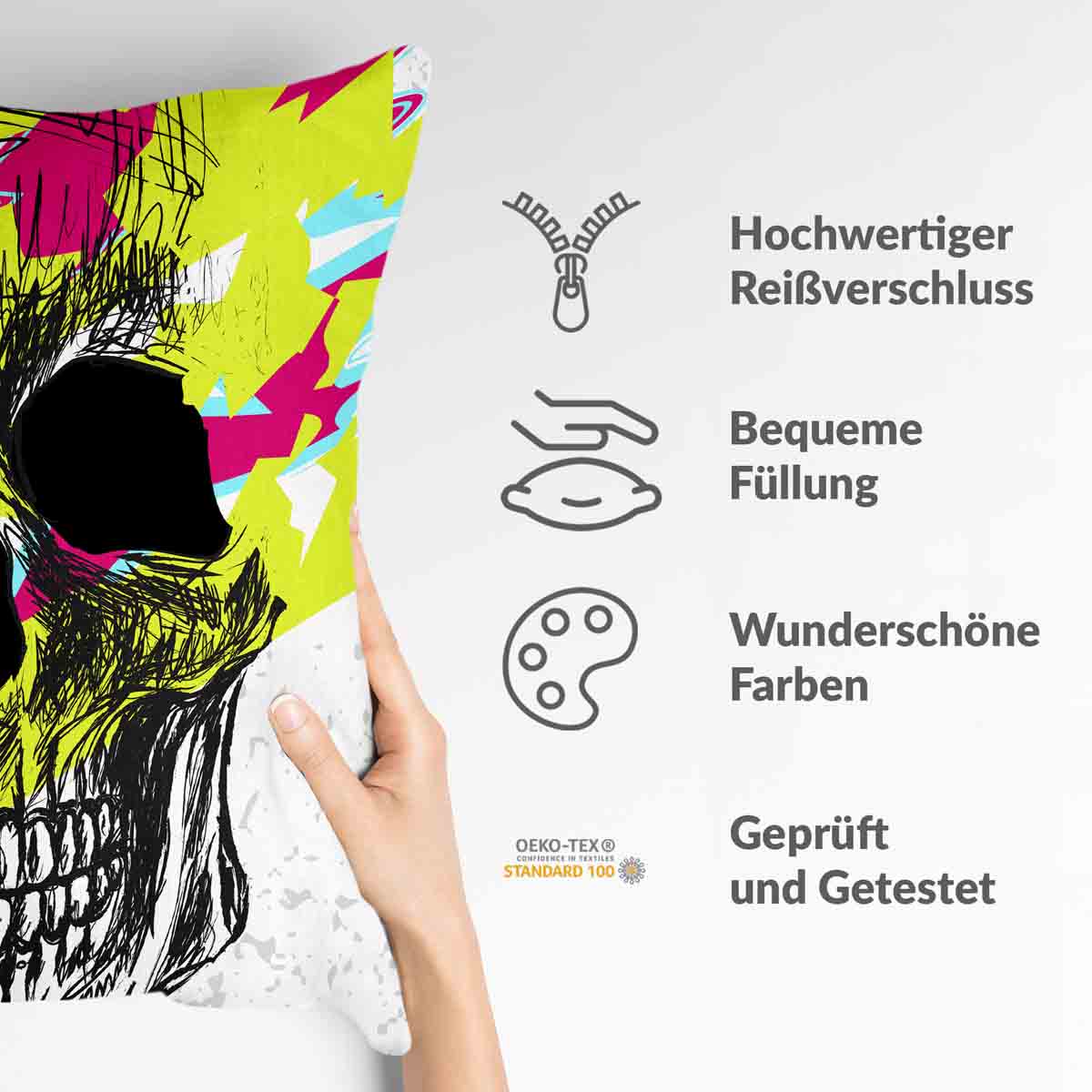 Coussin de santé tête de mort colorée