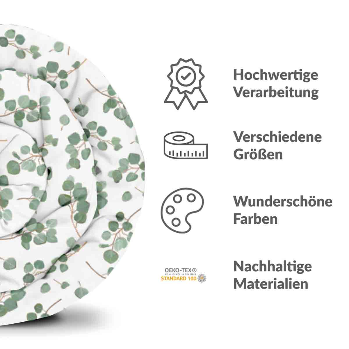 Ensemble de literie avec couverture thérapeutique blanc avec branches d'eucalyptus