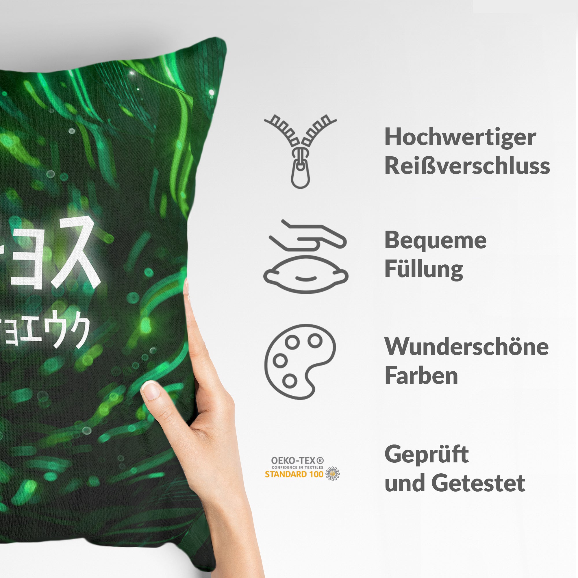Coussin de santé vert avec caractères chinois