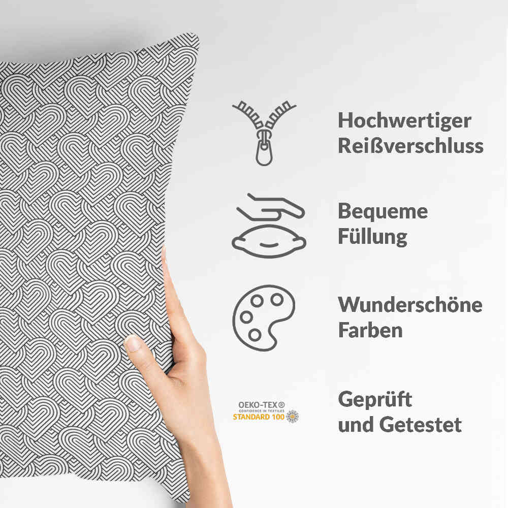 Coussin de santé gris cœurs géométriques