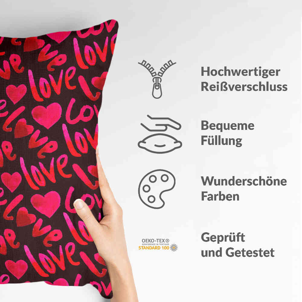 Coussin de santé noir avec inscription Love