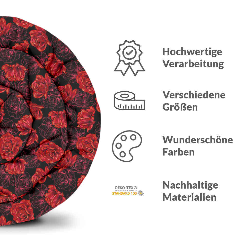 Original Therapiedecke - Ensemble de literie en coton noir avec roses rouges