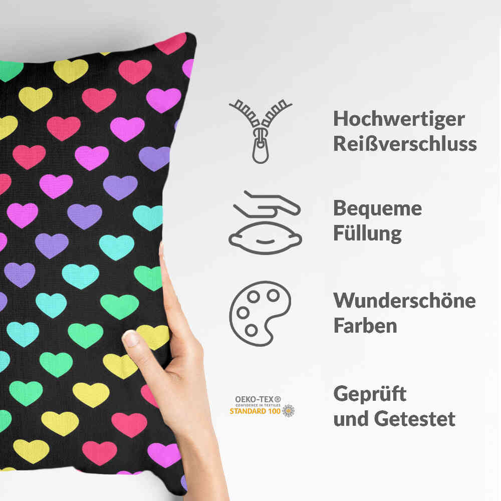 Coussin de santé cœurs colorés