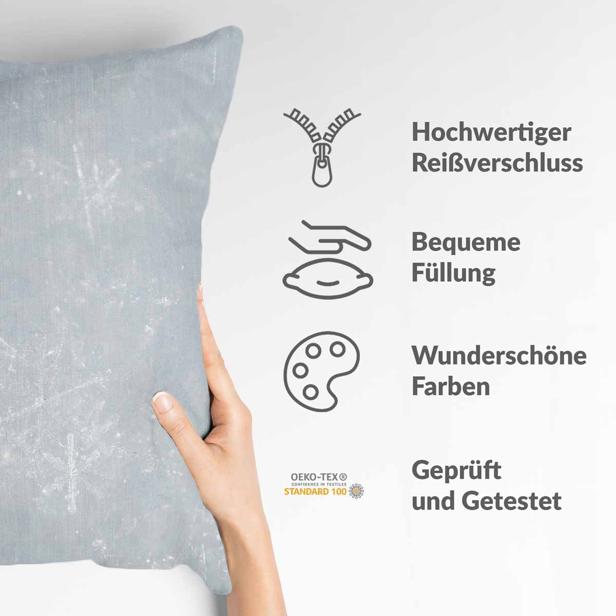 Coussin de santé gris avec flocons de neige