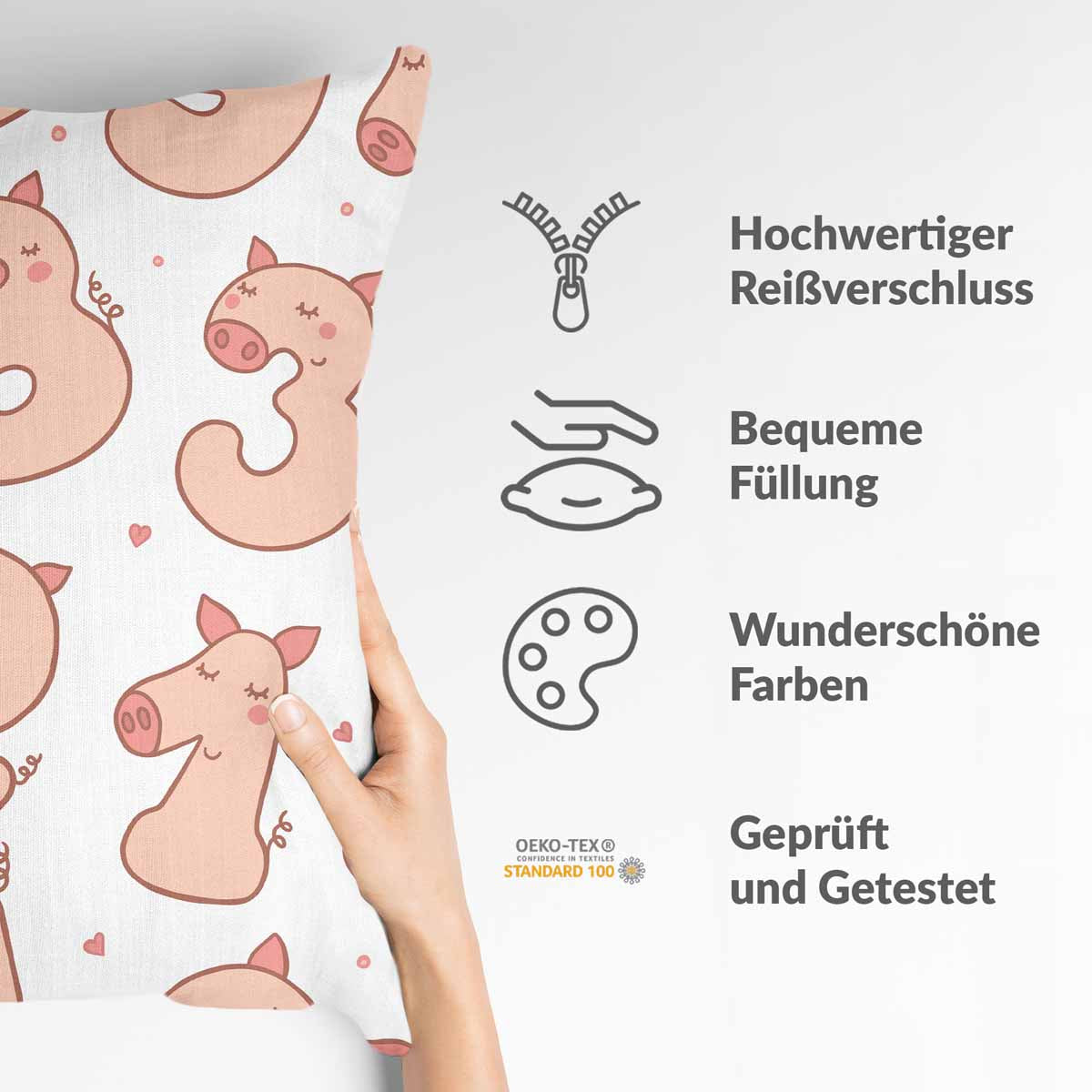 Coussin de santé blanc avec chiffres et cochons