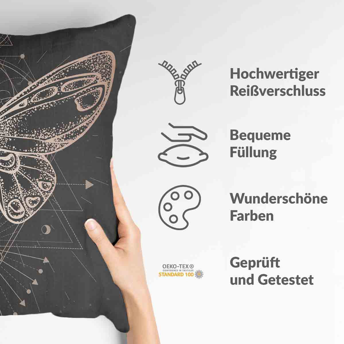 Coussin de santé noir avec papillon