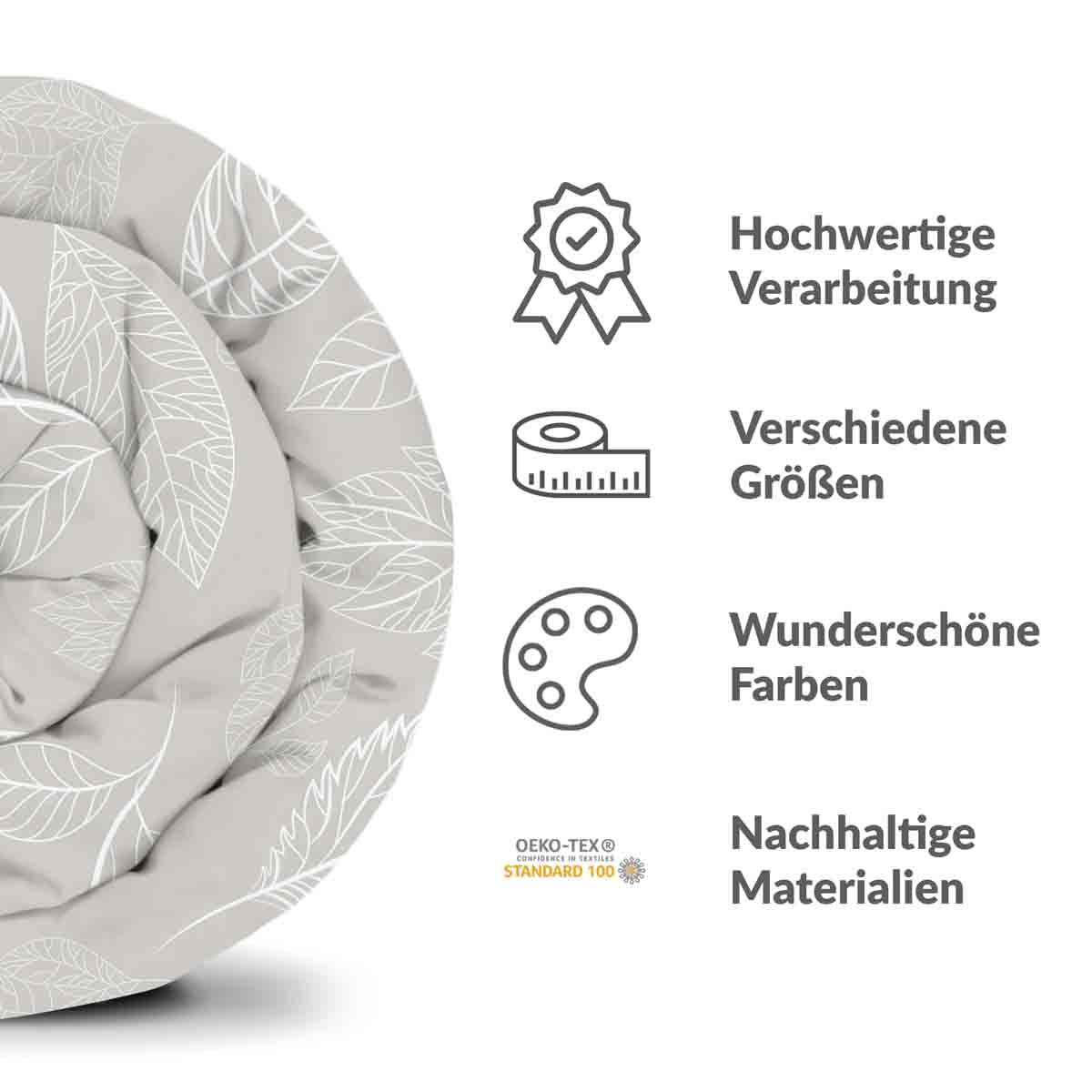 Original Therapiedecke - Ensemble de literie en coton TD beige avec feuilles claires