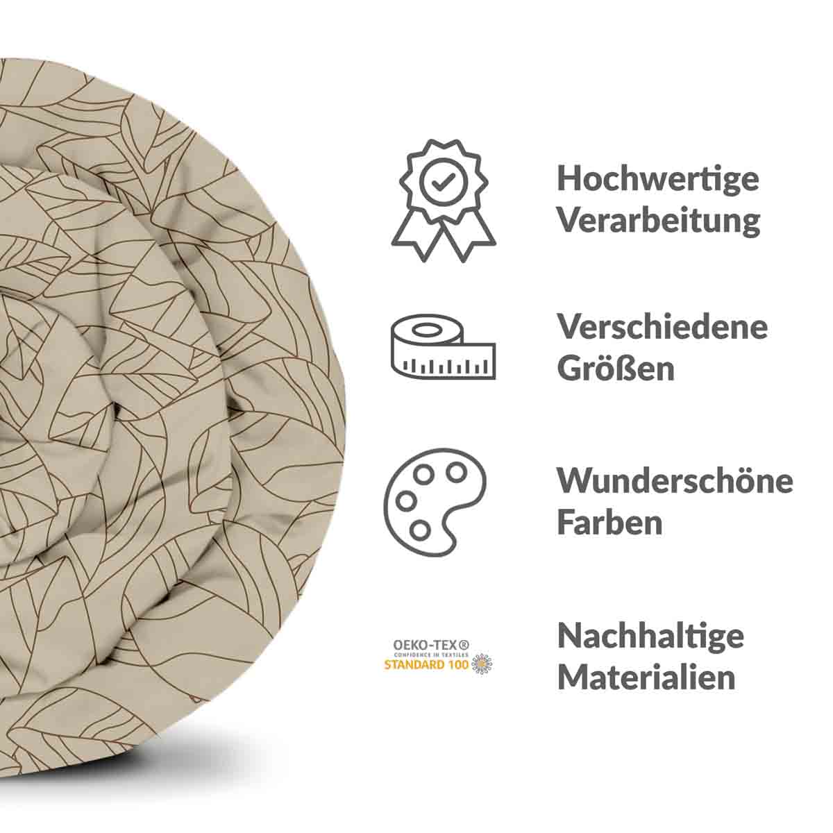Original Therapiedecke - Ensemble de literie en coton TD beige avec feuilles noires