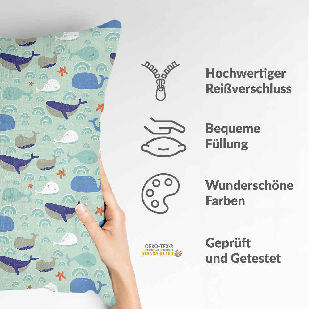 Coussin de santé vert avec des baleines