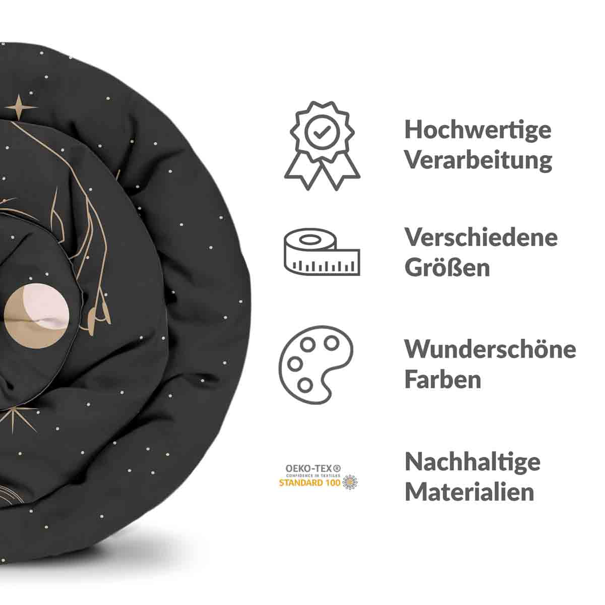 Original Therapiedecke - Ensemble de literie en coton Noir avec Soleil, Lune et Étoiles