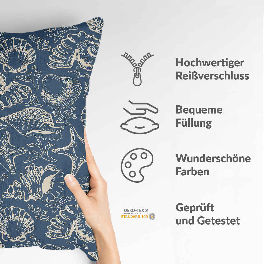 Coussin de santé bleu avec coquillages