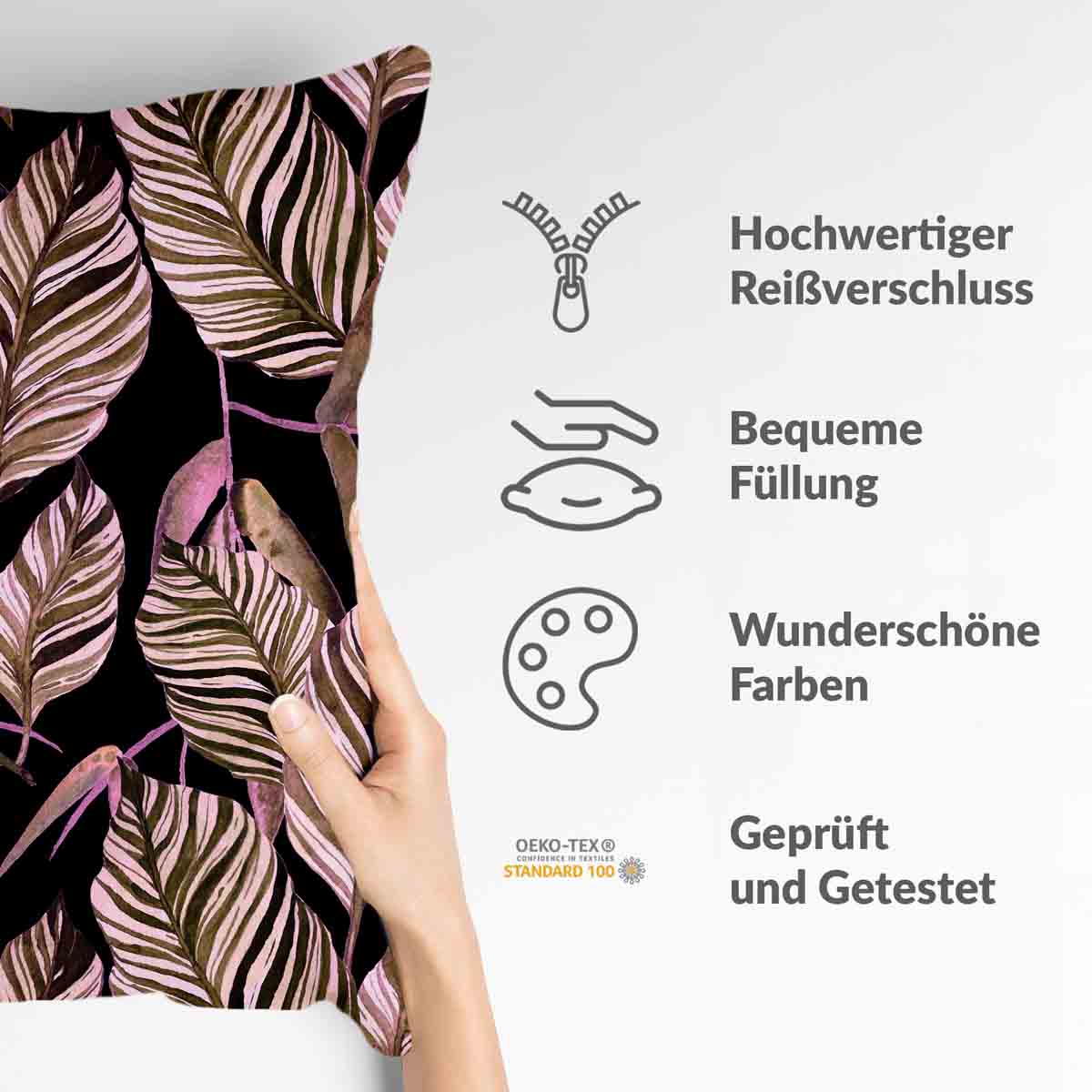 Coussin de santé noir avec feuilles violettes