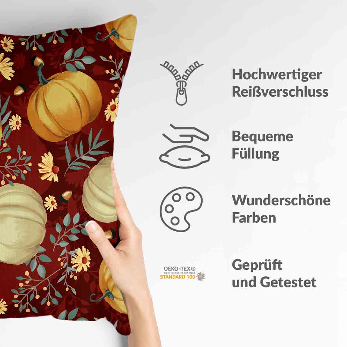 Coussin de santé rouge avec des citrouilles