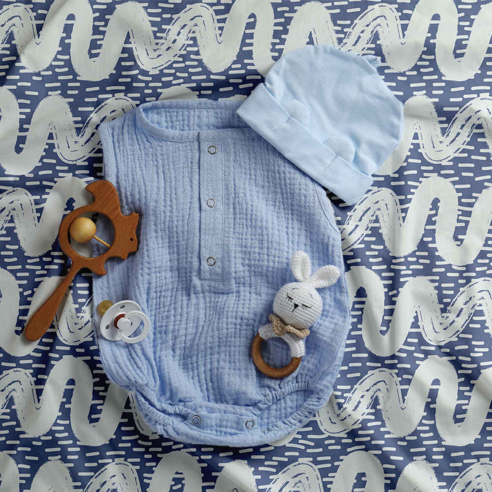 Original Therapiedecke - Ensemble de literie en coton bleu avec vagues blanches