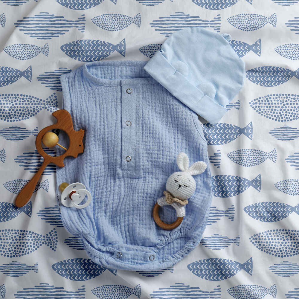 Original Therapiedecke - Ensemble de literie en coton poissons bleus