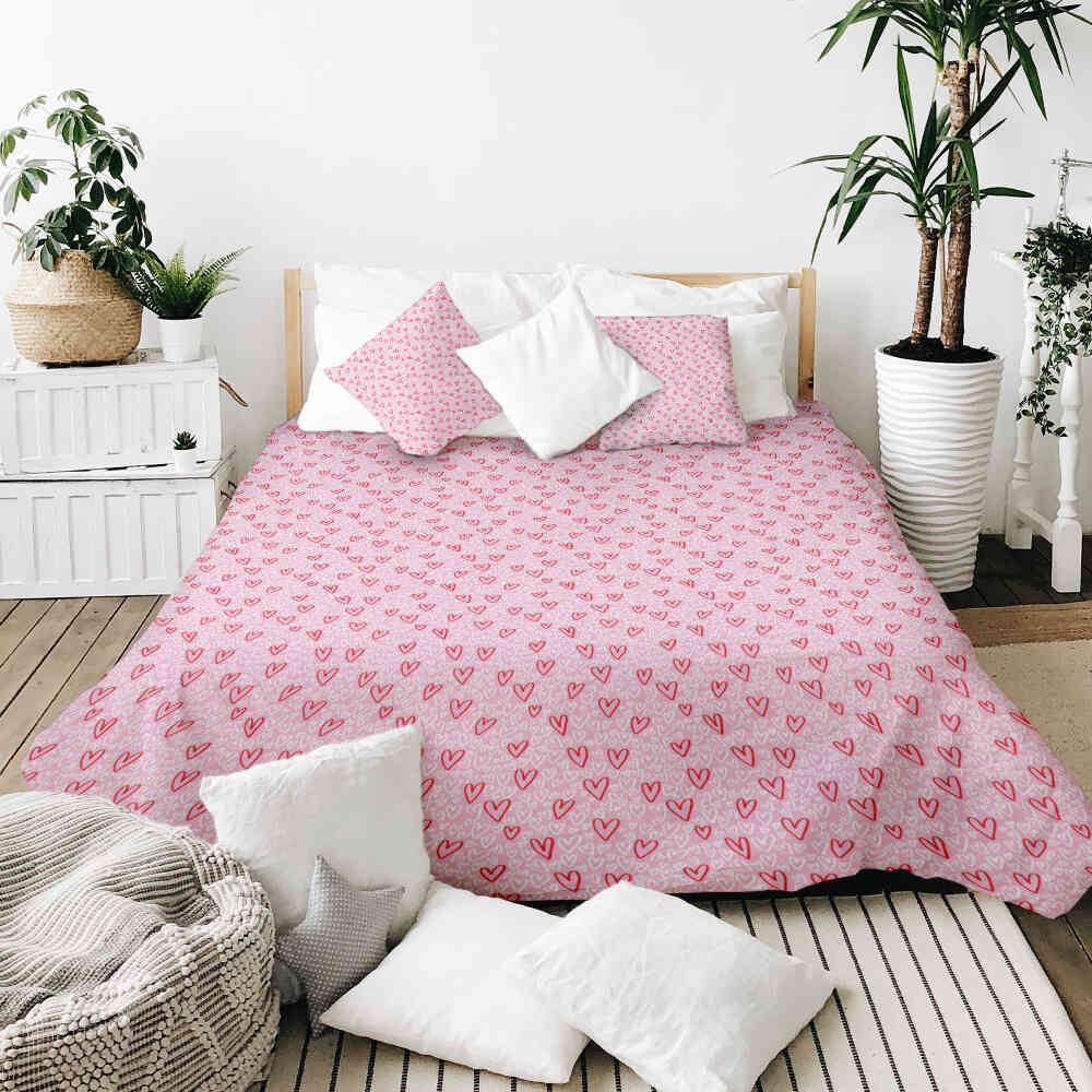 Original Therapiedecke - Ensemble de literie en coton Cœurs rose et rouge