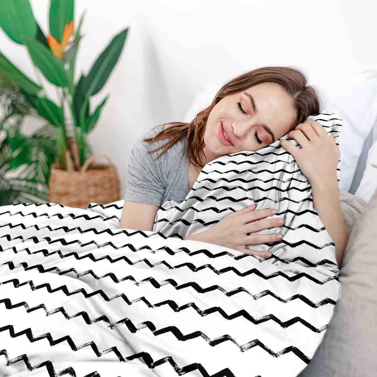 Couverture thérapeutique originale - Housse en coton blanc Zigzag