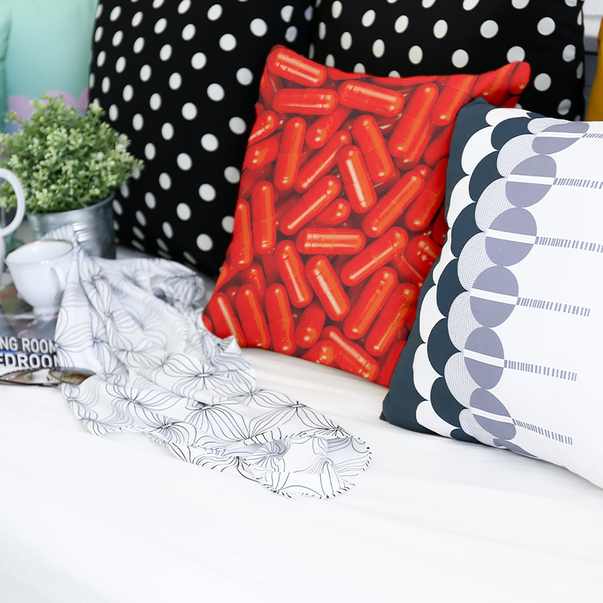 Coussin de santé rouge comprimés