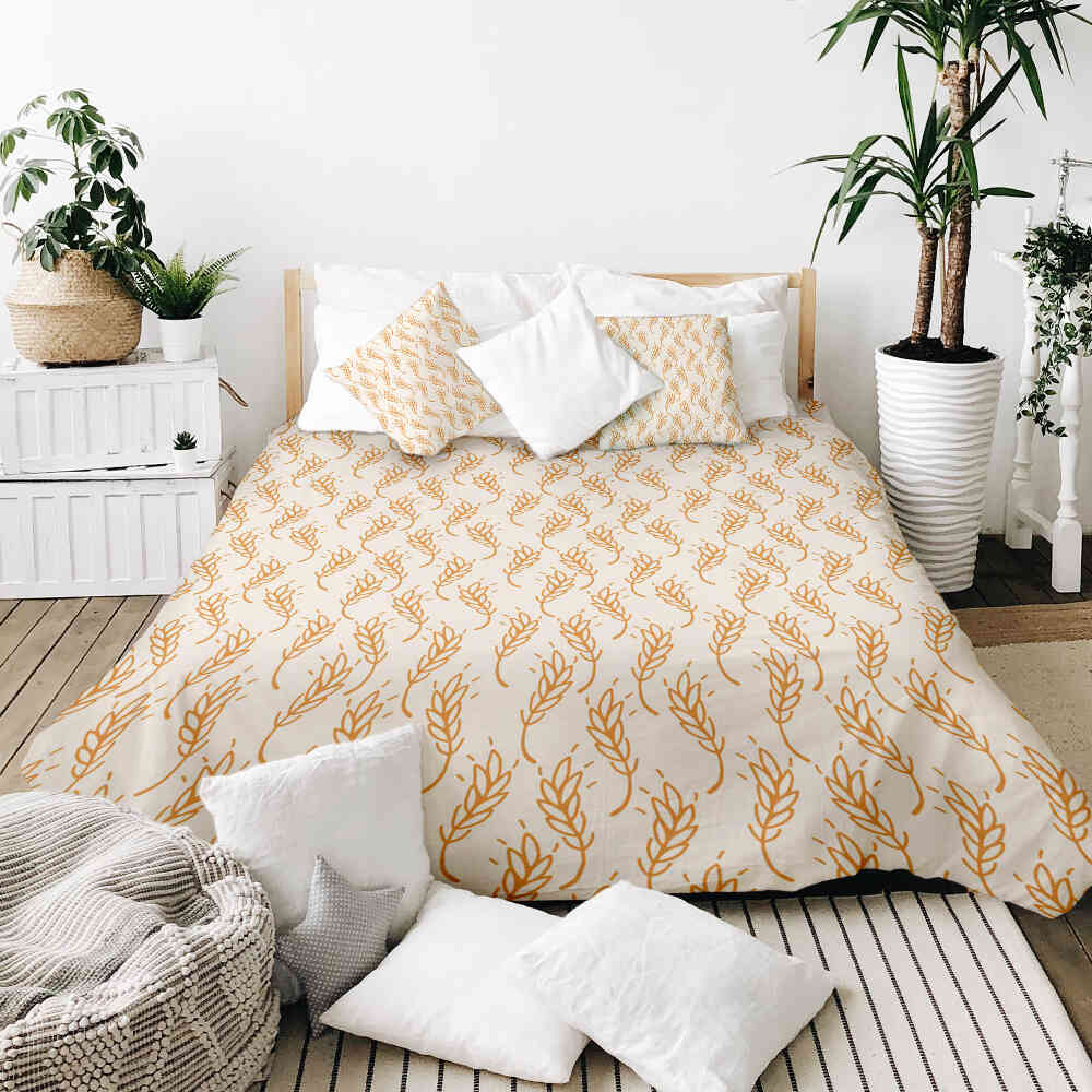 Couverture thérapeutique originale - Housse en coton blanc avec blé jaune